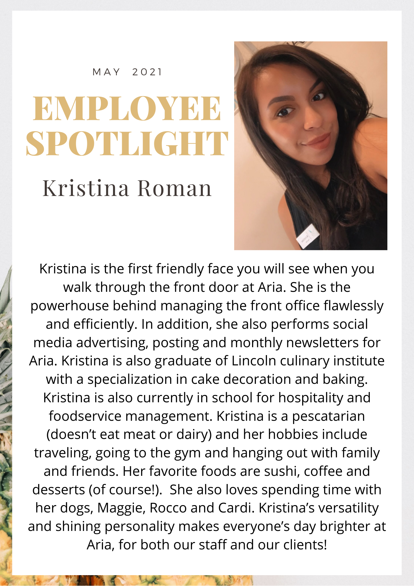 Kristina Roman Employee of the Month - Kristina Roman